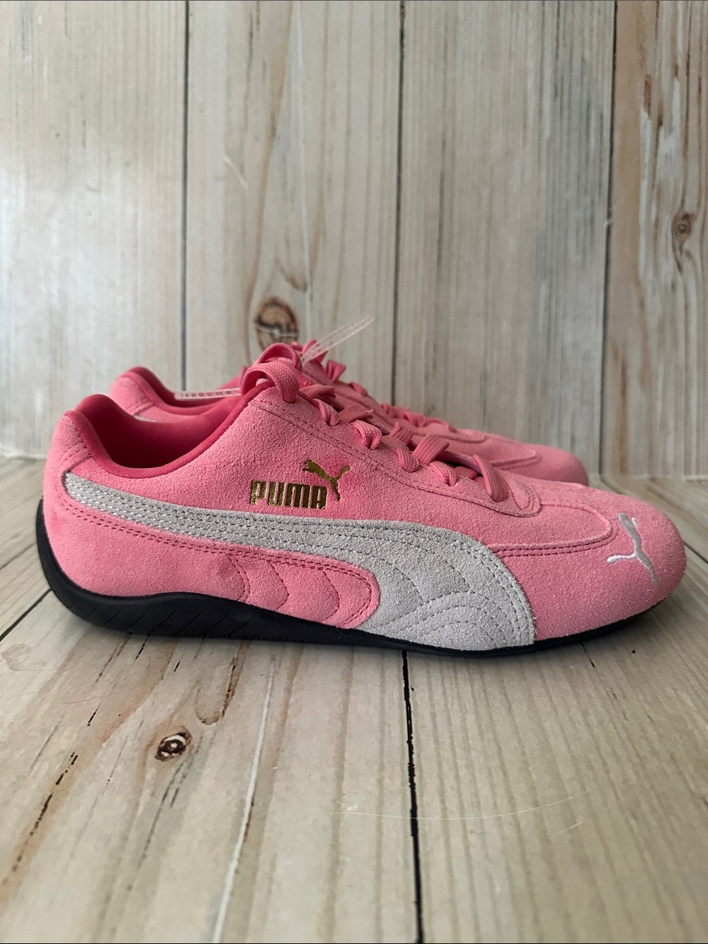 Puma Pink Suede Athletic Shoes with White Stripe